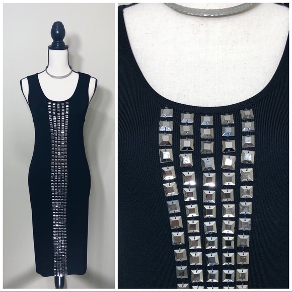 BCBG Dresses & Skirts - BCBG Black Silver Jeweled Tank Dress M
